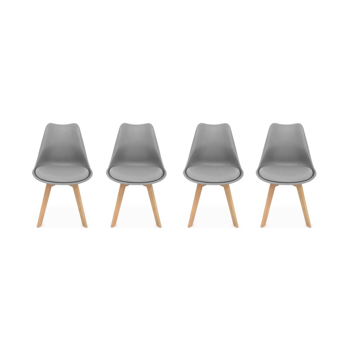 Cadeiras escandinava com pernas de madeira, set de 4, nils, gris, 47x55x81 cm