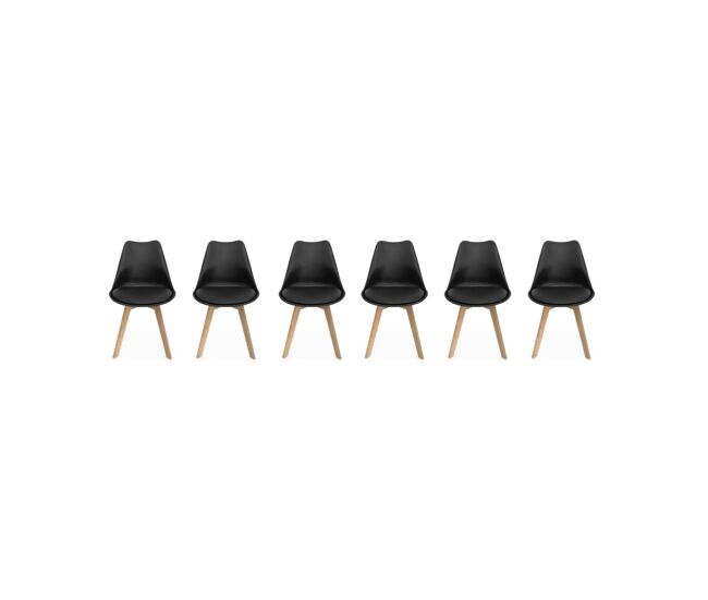 Cadeiras escandinava com pernas de madeira, set de 6, nils, noir, 47x55x81 cm