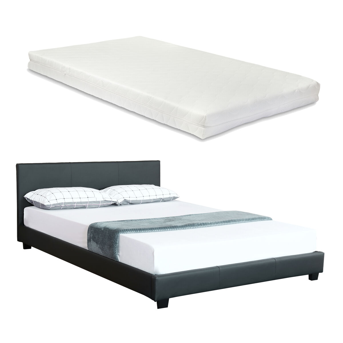 [Corium] Cama moderna em pele sintética Albacete - com colchão 149x210 Cinza Escuro