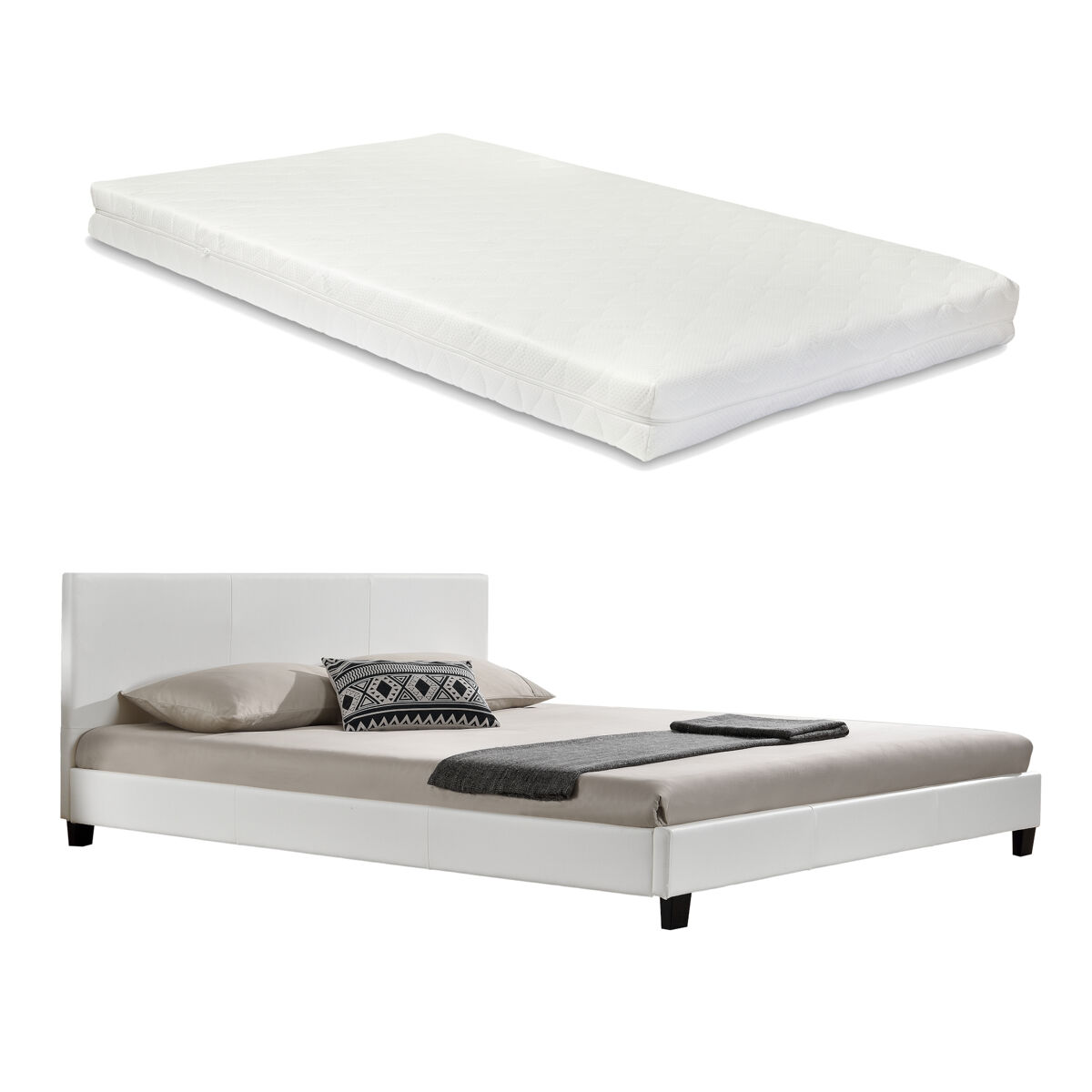 [Corium] Cama moderna em pele sintética Albacete - com colchão 169x210 Branco