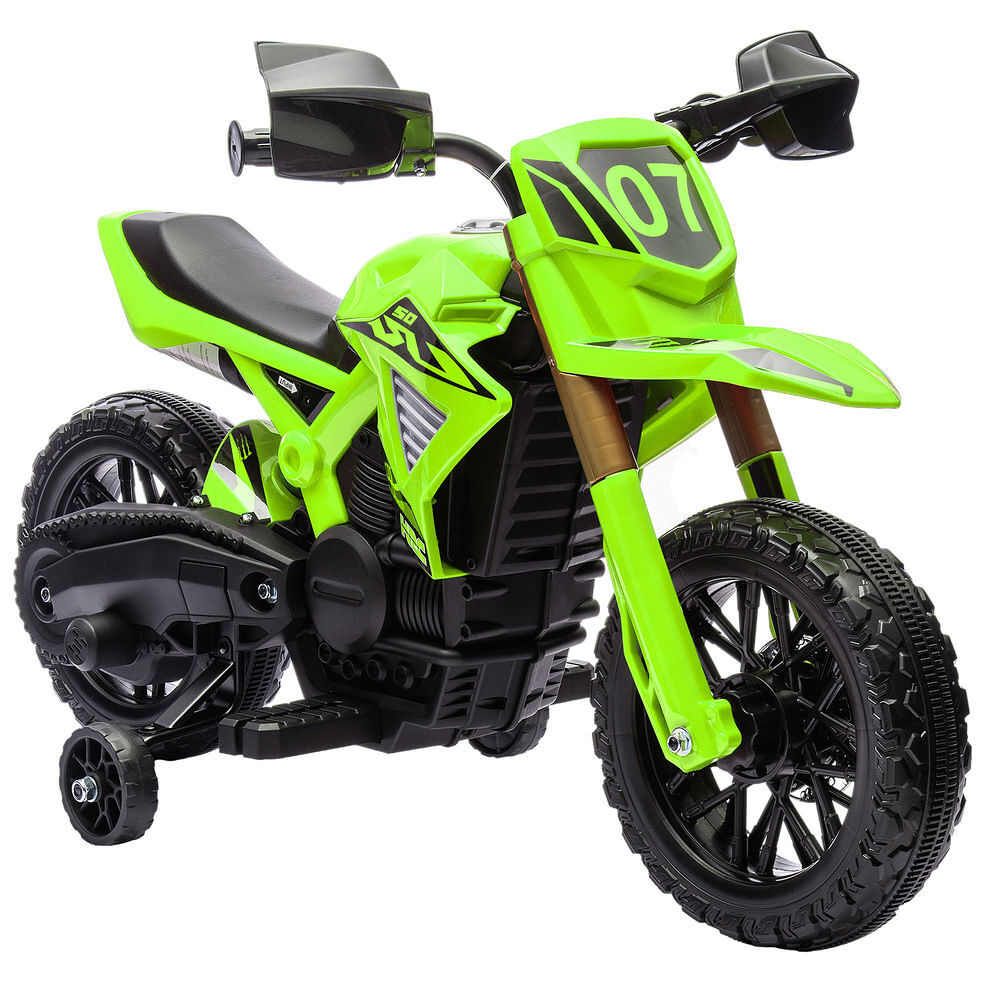 Aiyaplay moto elétrica para crianças com +3 anos, motocicleta a bateria 12v para crianças com rodas de treino, acelerador no punho e buzina, suporta até 30 kg, cor verde