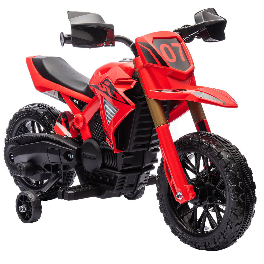 Aiyaplay moto elétrica para crianças +3 anos, moto a bateria de 12v com rodas de apoio, acelerador no punho e buzina, suporta até 30 kg, vermelha