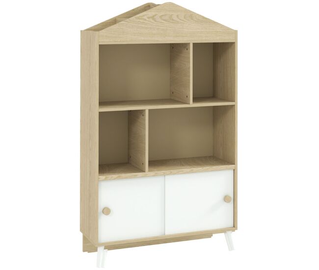 Aiyaplay étagère infantil de madeira com 4 compartimentos étagère de livros para enfants com étagères abertas e armário para domitório sala de jogos 80x30x140,5 cm blanc e madeira