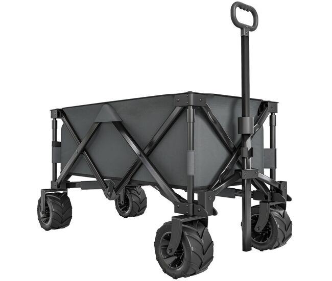 Outsunny carrinho de transporte dobrável com rodas giratórias 360° e guiador ajustável 59-89 cm para campismo praia 108x55x61-91 cm gris escuro