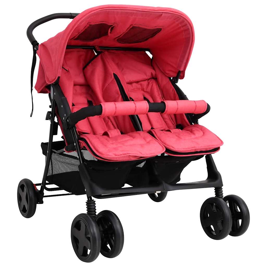 Vidaxl carrinho de bebés para gémeos acier rouge