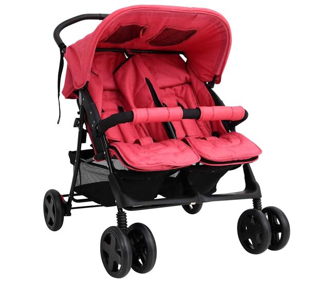 Vidaxl carrinho de bebés para gémeos acier rouge
