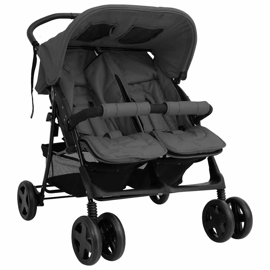 Vidaxl carrinho de bebé para gémeos acier gris-escuro