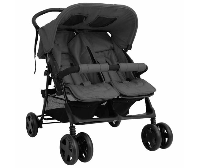 Vidaxl carrinho de bebé para gémeos acier gris-escuro