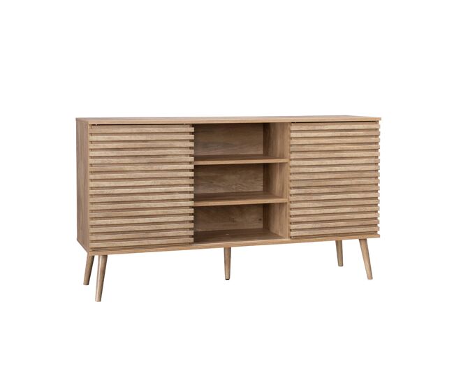 Aparador escandinavo em madeira, 2 portas, 140cm, madere, natural, 140x39x79 cm