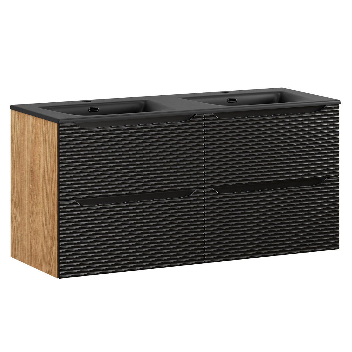 Móvel lavatório duplo encastrado 120cm 4 gavetas elora noir e madeira