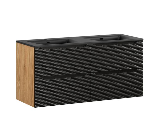 Móvel lavatório duplo encastrado 120cm 4 gavetas elora noir e madeira
