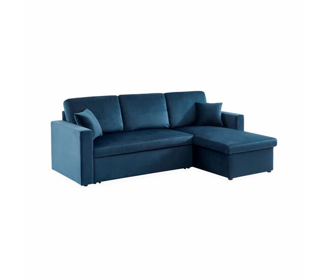 Sofá-cama de canto conversível em veludo de 3 lugares, ida veludo, bleu, 219x147x68 cm