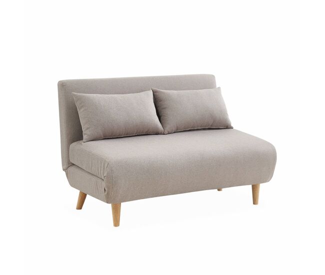 Sofá-cama em tecido, pernas de madeira de 2 lugares, guesta, beige, 120x89x80 cm