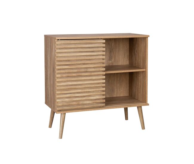 Aparador escandinavo com efeito madeira ranhurada, 80cm, madere, natural, 80x39x80 cm