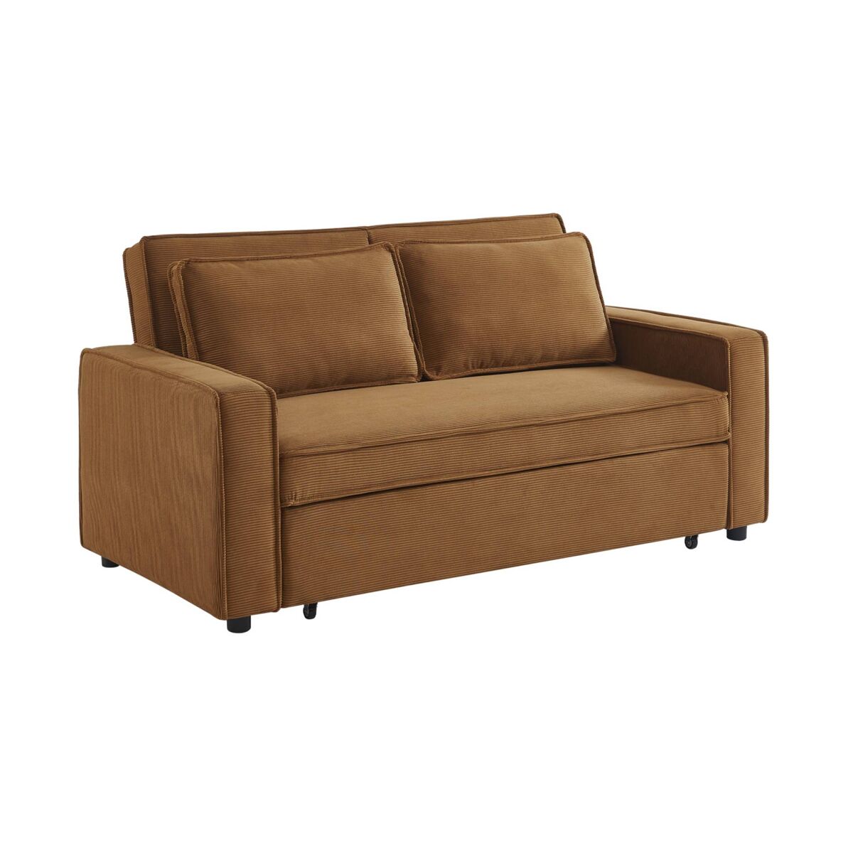 Sofá-cama conversível em veludo caneladode 3 lugares, chill veludo canelado, castanho, 172.5x91.5x88.5 cm