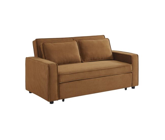 Sofá-cama conversível em veludo caneladode 3 lugares, chill veludo canelado, castanho, 172.5x91.5x88.5 cm