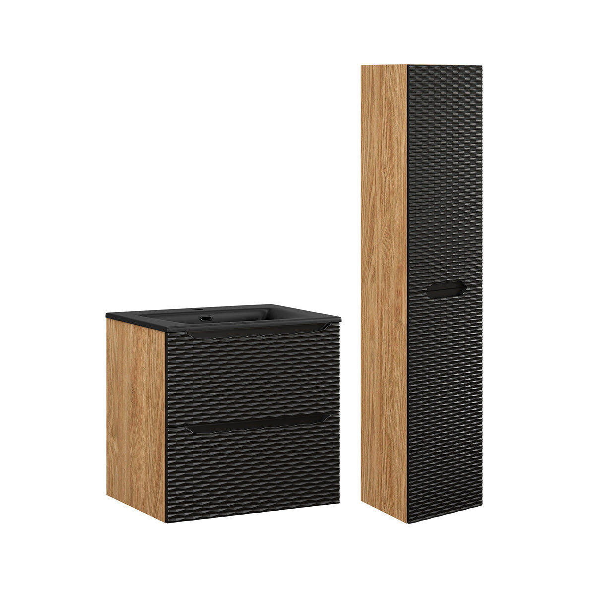 Conjunto de lavatório individual 60cm com pedestal elora noir e madeira