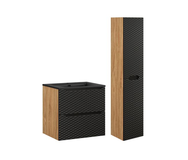 Conjunto de lavatório individual 60cm com pedestal elora noir e madeira