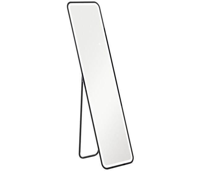 Homcom espelho de pé com luz led 40x150 cm espelho de corpo inteiro sem moldura com iluminação de 3 cores função de memória e controlo tátil inteligente para sala de estar dormitório noir