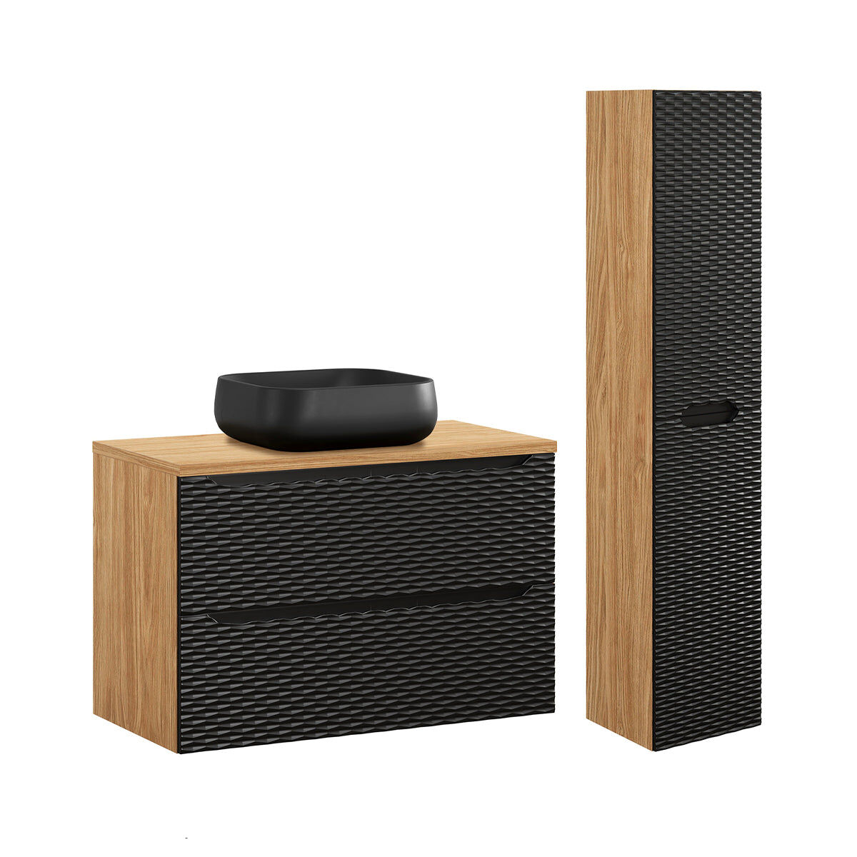 Móvel de lavatório individual de 90 cm com pedestal elora em preto e madeira