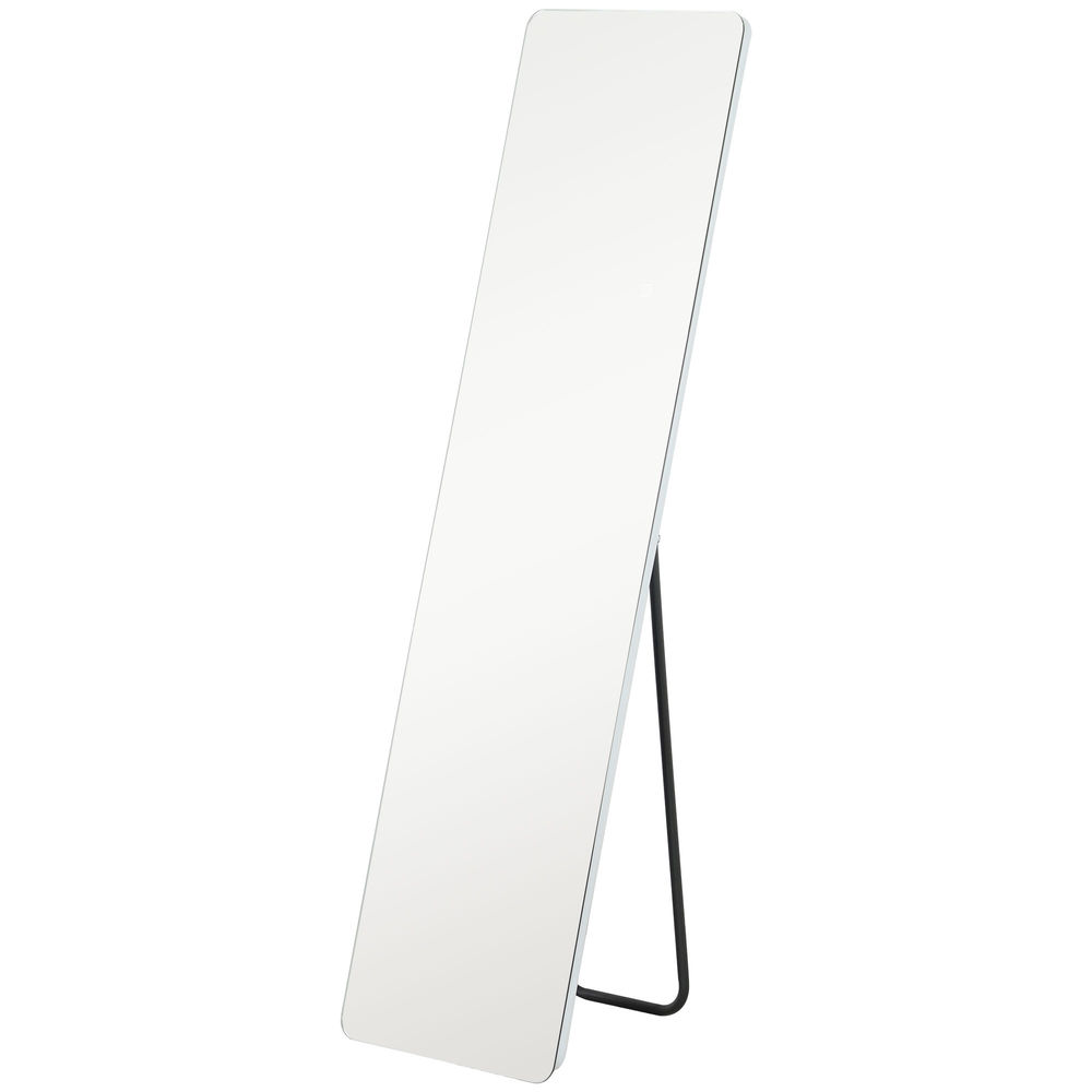 Homcom espelho de pé com luz led 40x150 cm espelho de corpo inteiro sem estrutura com iluminação de 3 cores função de memória e tátil para sala de