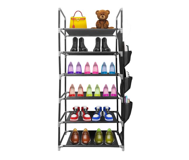 Sapateira modular de metal nyana home até 18 pares 108x46x27cm, 3 bolsos laterais, 6 alturas preto.