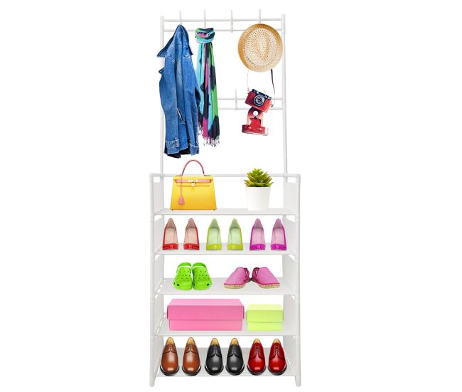 Cabide para corredor organizador de entrada plus nyana home 5 prateleiras sapateira 20 pares 8 cabides 169x60x28cm branco