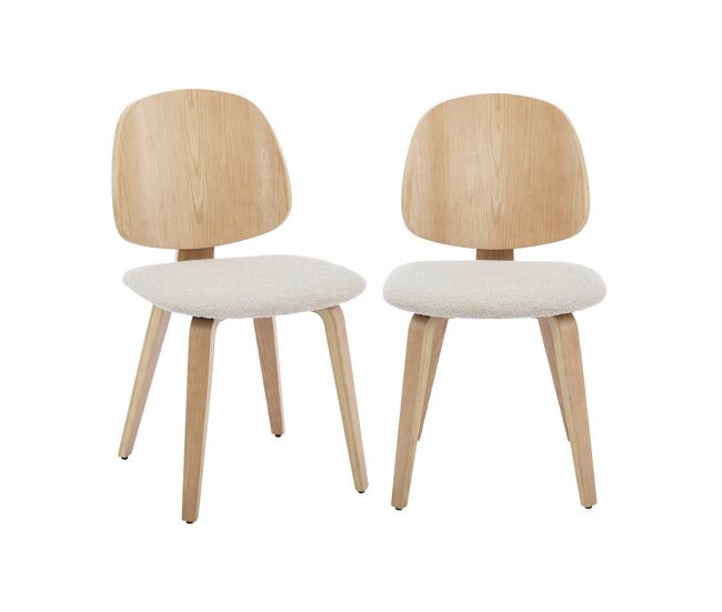 Cadeira curvada de madeira em tecido boucle, set de 2, sophia, cinza claro, 47x53x81 cm