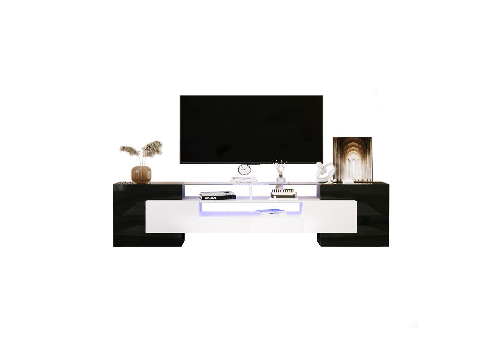 Móvel de tv 200cm de painel de partículas com luz led,6 portas,2 gavetas e 3 estantes,preto