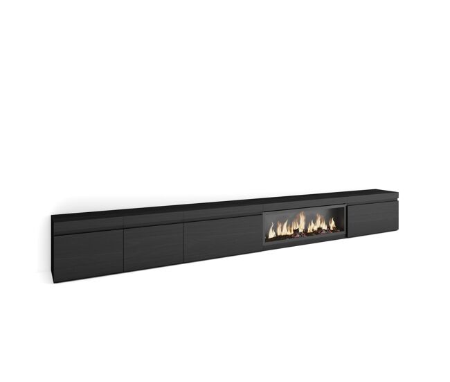 Móvel de tv, muito espaço de arrumação, 368x35x45cm lareira eléctrica xxl, estilo moderno, preto