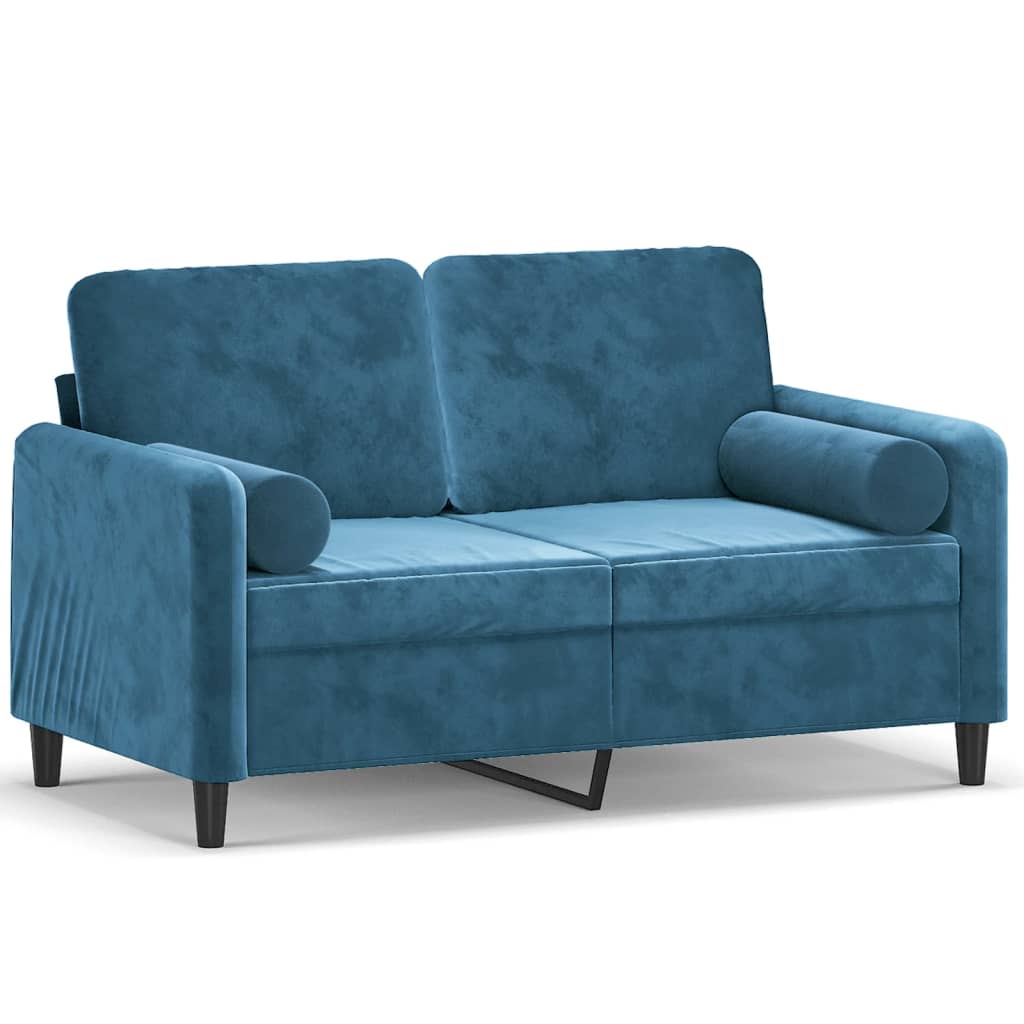 Vidaxl sofá 2 lugares c/ almofadas decorativas 120 cm veludo azul