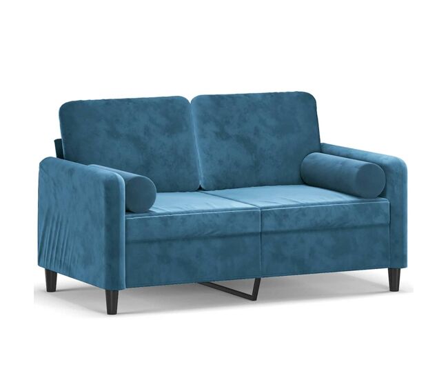 Vidaxl sofá 2 lugares c/ almofadas decorativas 120 cm veludo azul