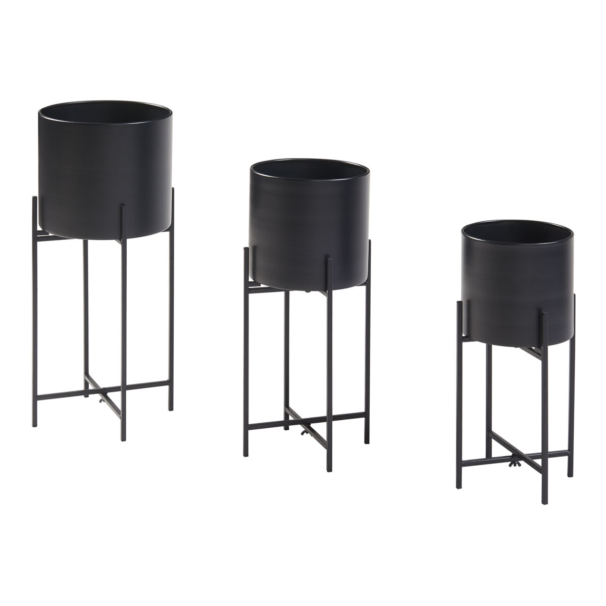Conjunto de 3 suportes para plantas orsa com plantadores de metal - preto [en.casa]