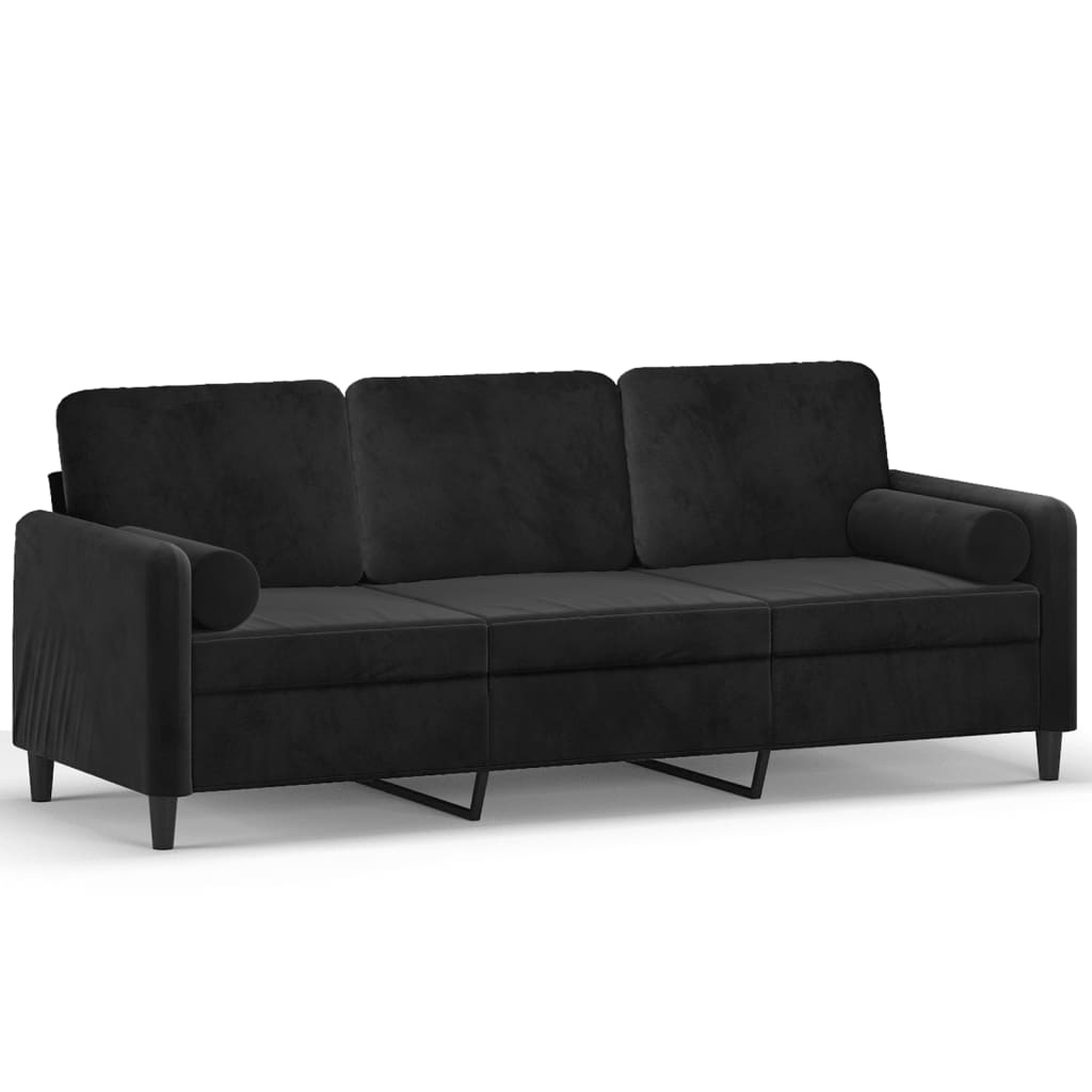 Vidaxl sofá 3 lugares c/ almofadas decorativas 180 cm veludo preto