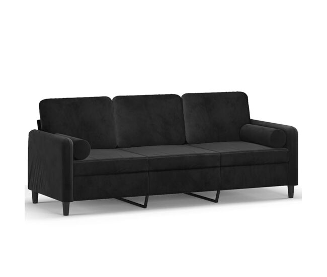 Vidaxl sofá 3 lugares c/ almofadas decorativas 180 cm veludo preto
