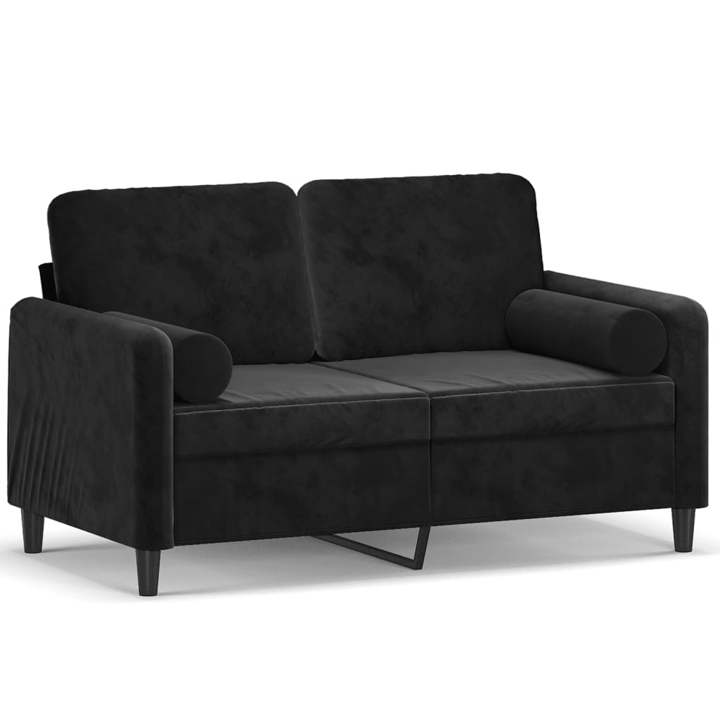 Vidaxl sofá 2 lugares c/ almofadas decorativas 120 cm veludo preto