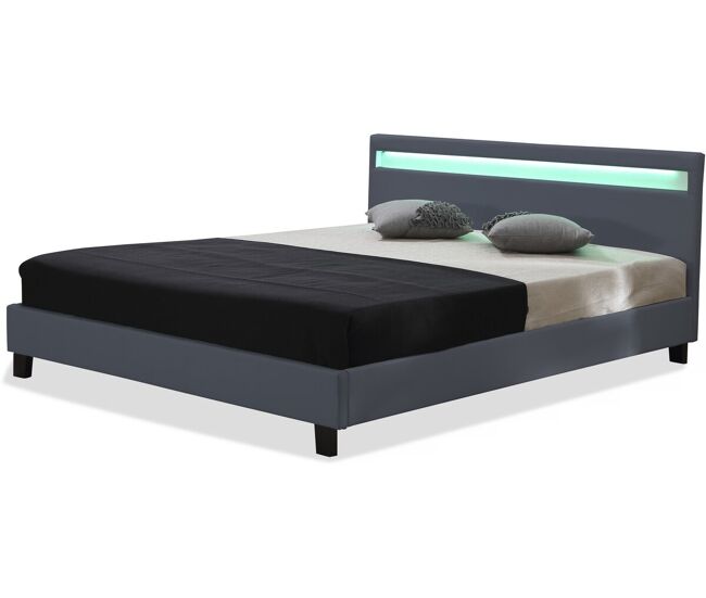 Cama com led "maria" - 160 x 200 cm - gris