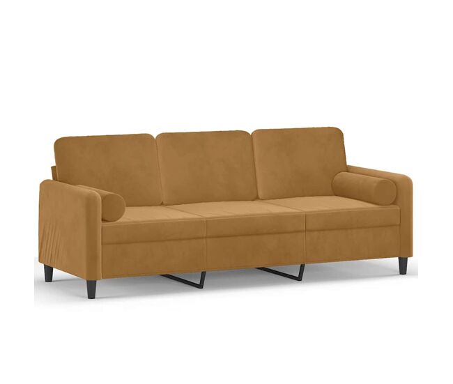 Vidaxl sofá 3 lugares c/ almofadas decorativas 180 cm veludo castanho
