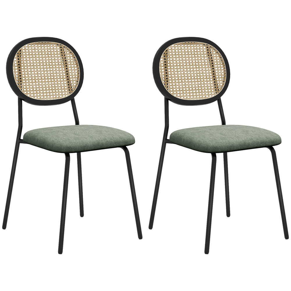 Homcom conjunto de 2 cadeiras de sala de jantar cadeiras de cozinha com encosto em vime sintético e estrutura de aço para sala de jantar 44x54x87 cm