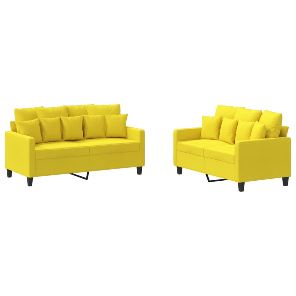 Vidaxl 2 pcs conjunto de sofás com almofadões tecido amarelo-claro