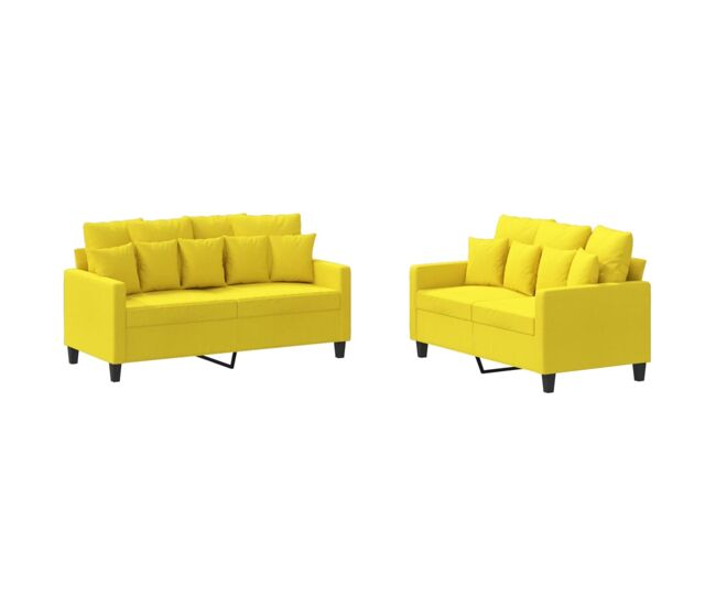 Vidaxl 2 pcs conjunto de sofás com almofadões tecido amarelo-claro