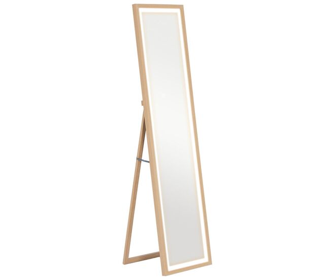 Homcom espelho de pé com luz led 40x160 cm espelho de corpo inteiro com iluminação de 3 cores tátil função de memória e suporte para sala de estar