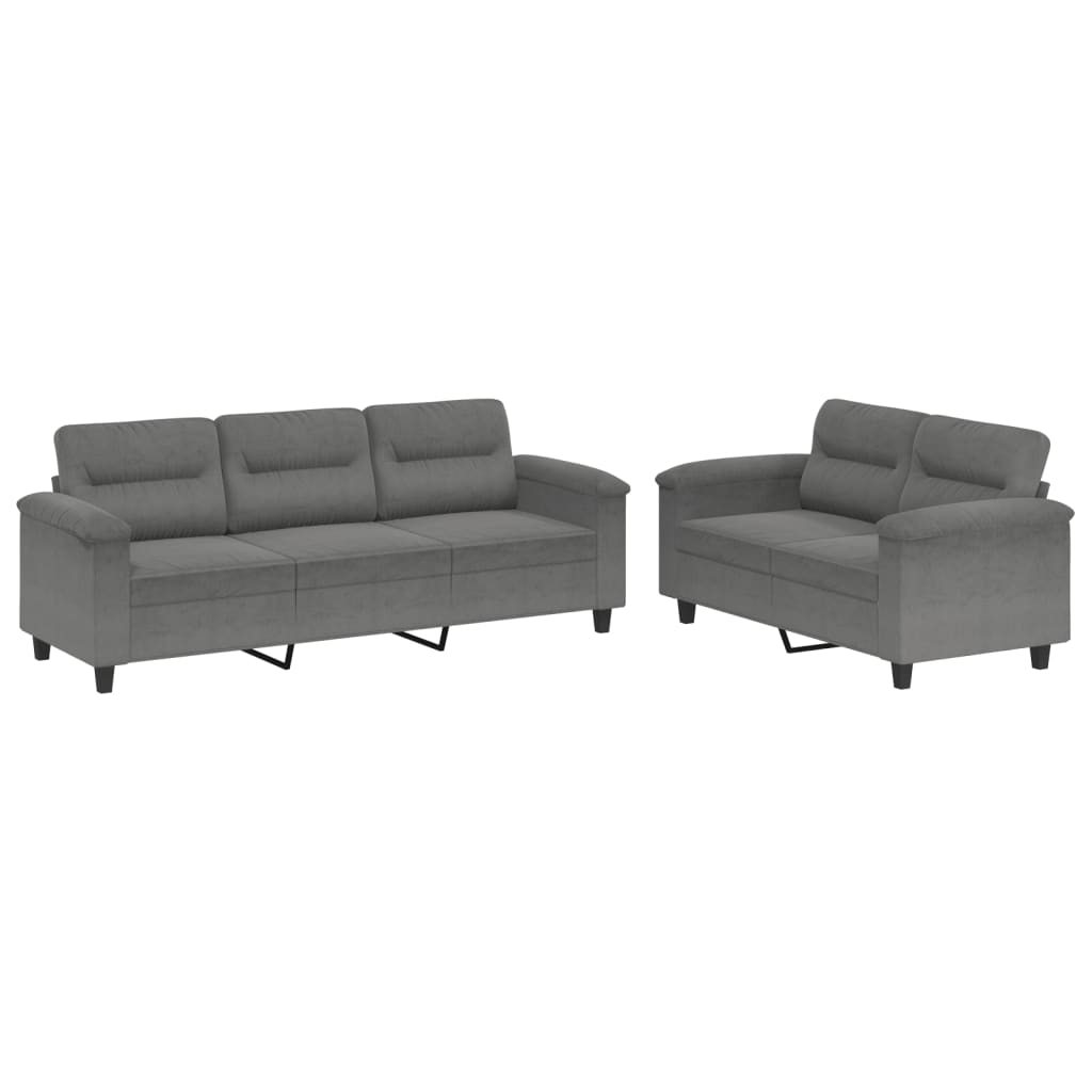 Vidaxl 2 pcs conj. sofás c/ almofadões tecido microfibra cinza-escuro