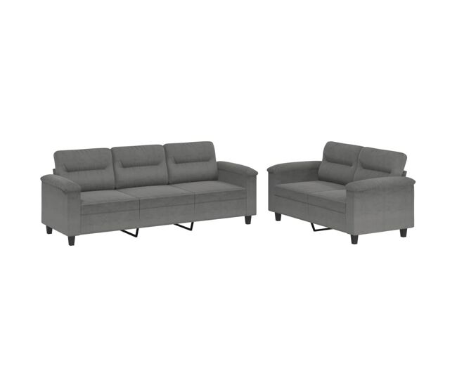 Vidaxl 2 pcs conj. sofás c/ almofadões tecido microfibra cinza-escuro