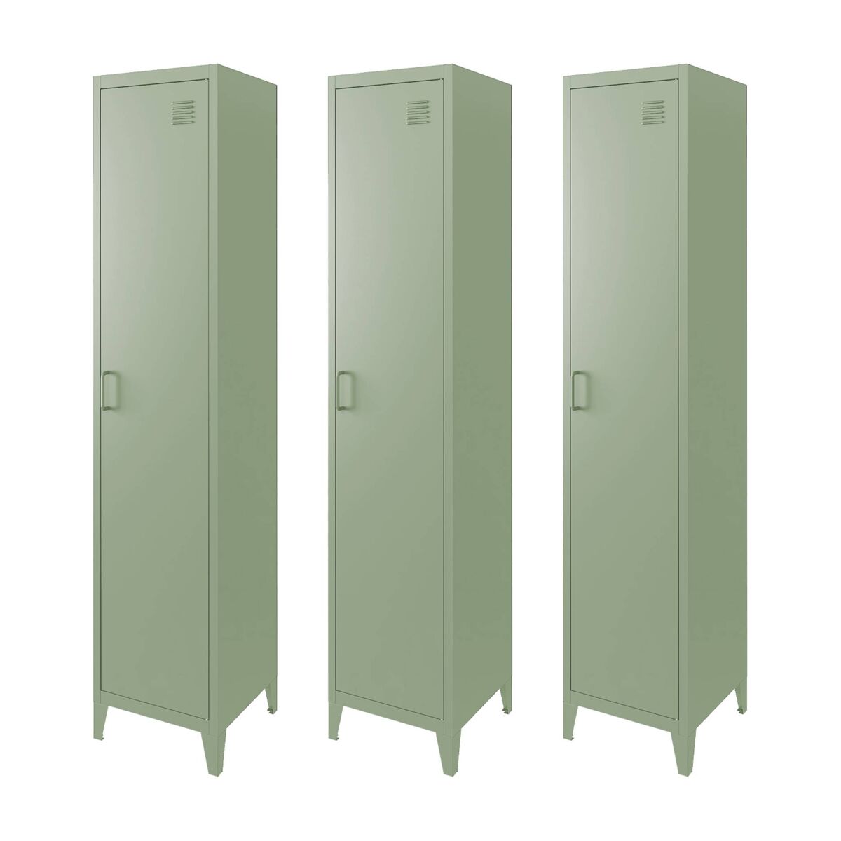 Armário em metal, 4 espaços de armazenamento, set de 3, soho, verde claro, 38x38x180 cm