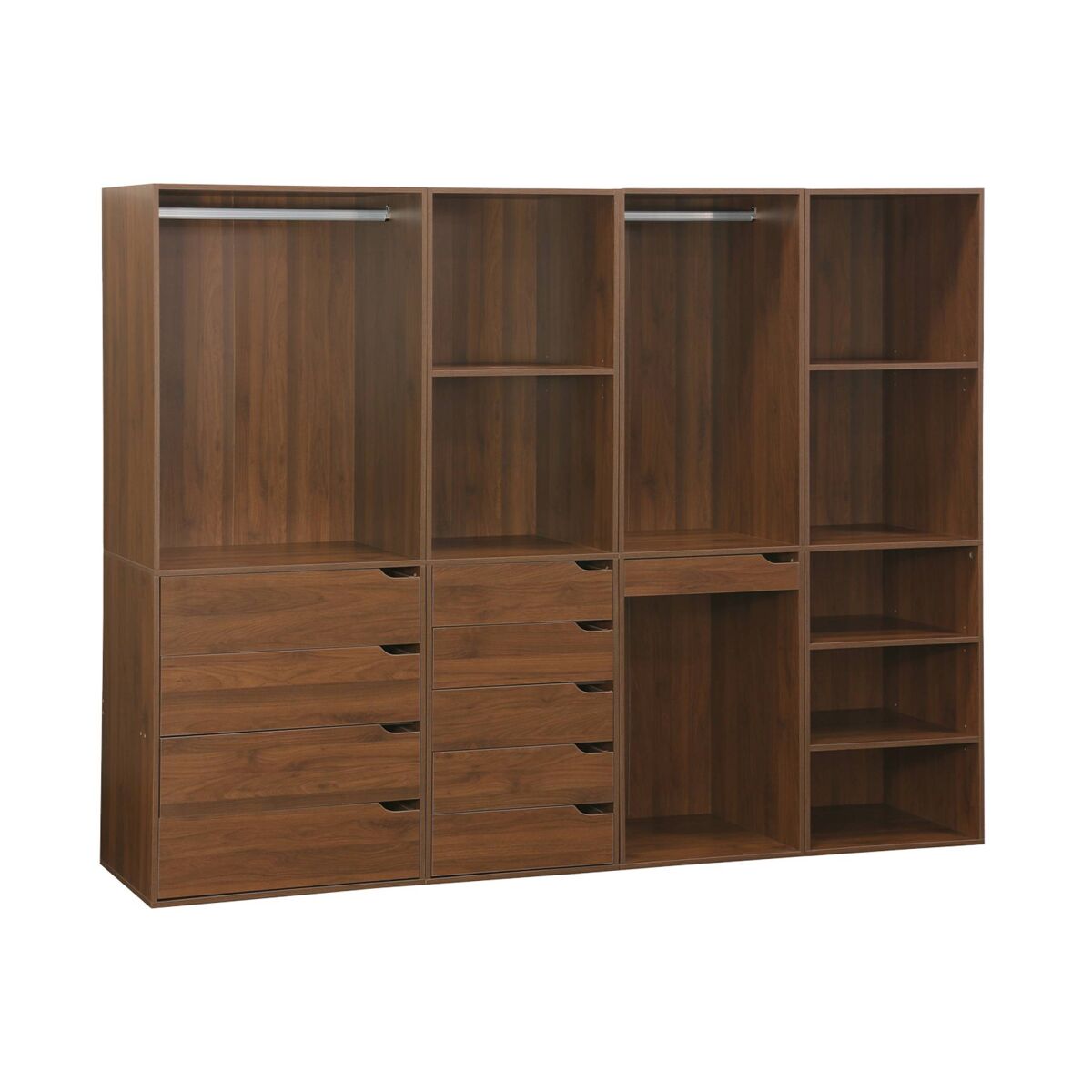 Kit de roupeiro modular com 4 unidades, modulo, madeira de nogueira, 260x45x180 cm