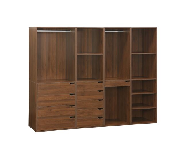 Kit de roupeiro modular com 4 unidades, modulo, madeira de nogueira, 260x45x180 cm