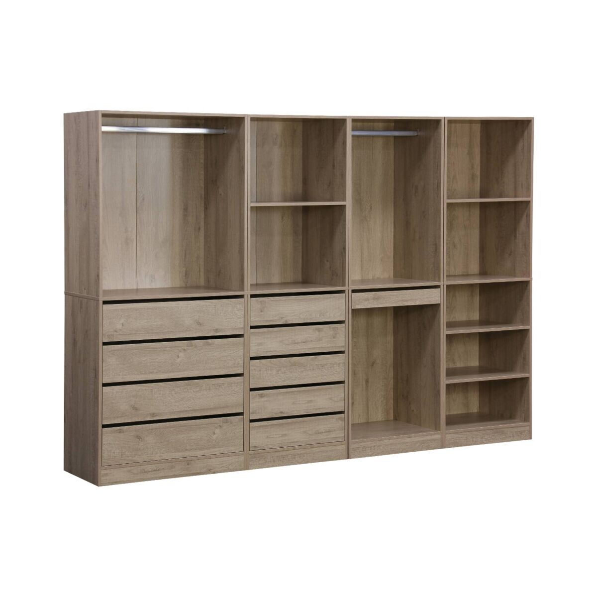 Kit de roupeiro modular com 4 unidades, modulo, natural, 260x45x180 cm