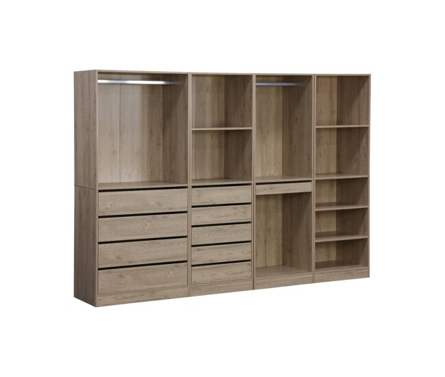 Kit de roupeiro modular com 4 unidades, modulo, natural, 260x45x180 cm