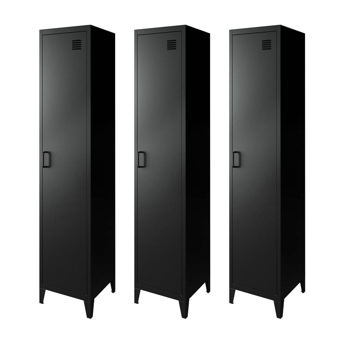 Armário em metal, 4 espaços de armazenamento, set de 3, soho, preto, 38x38x180 cm